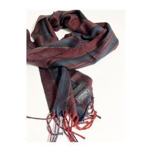 Christian Dior Striped Cashmere Burgundy and Blue Men's Scarf Fringe Vintage